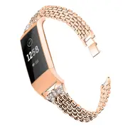 Compatible For Fitbit Charge3 Diamond-Studded Steel Belt Solid Chain Strap Rhinestone Steel Belt Butterfly-Encrusted Strap-ROSE GOLD