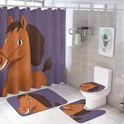 VFKLT Horse Shower Curtain 4 Piece Set with Non-Slip Bath Mat Toilet Rugs Toilet Lid Cover and 12 Hooks Waterproof Bath Curtain for Bathroom Decor Sets