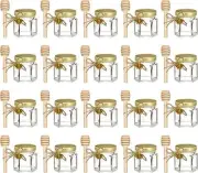 20Pack Mini Honey Jars, Elegant Glass Honey Pot With Honey Dipper, Gold Lid, Bee