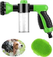 2 Pcs Hose Nozzle with Soap Dispenser, Rubber Comb Brush, and Spray Foamer for Pet Showering - Outdoor Bathing Sprayer Bottle (Green)