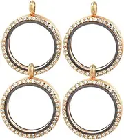 [Operitacx] 4pcs Diamond Photo Pendant Rhinestone Trim Open Back Bezel Charms Blank Charm Pendants Rhinestone Necklace Alloy Photo Pendant Charms Hollow Photo Box Glass European and American