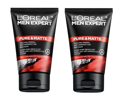 L'OREAL PARIS MEN EXPERT PURE & MATTE VOLCANO RED FOAM ACNE DEEP FACE CLEANSERx2