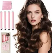 Heatless Hair Curler, Overnight Rods for No Heat Curls - Velvet Satin Flexi Rods Sleep in Curlers Blowout, Hair Styling Accessories With Silk Scarf 5pcs (Pink)