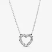 New Genuine Pandora Pavé Snake Chain Pattern Open Heart Necklace 399110C01-45cm