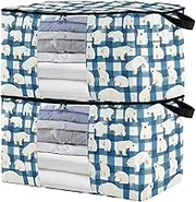 sanluoli 90L 2 Pack Bed Sheet Storage Bags with Reinforced Handles, clear window Storage Containers For Closet