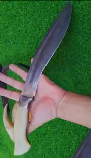 "Custom Handmade Fixed Blade Kukri Knife - Carbon Steel Full Tang with Leather
