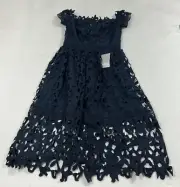Chi Chi A-Line Dress Navy Blue Lace Off The Shoulder Back Zip Womens Size 4