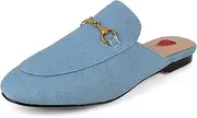 [Arqa] Mules for Women Almond Toe Leather Flats Slip-on Comfort Backless Loafers Buckle Mule Shoes