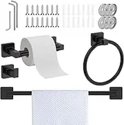 4Pcs Stainless Steel Towel Bar Set, Square Base, Screw in Toilet Paper Holder Set, Rust Proof Bathroom Hardware Set for Home Hotel Bathroom