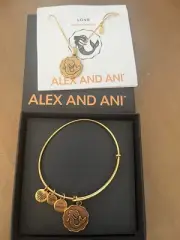 Alex And Ani Love/Mermaid Bangle Bracelet and Necklace Gold