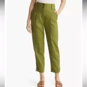 Boden Turn-Up Cuff Linen Pleated Trousers Women’s Size 10 Regular in Pea Green