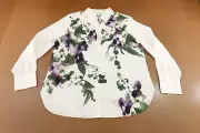 Chicos Womens Size 12 White Floral Stretch Long Sleeve Button Front Top NWT