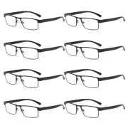 8 Pack Mens Rectangular Metal Frame Classic Reading Glasses Spring Hinge Readers