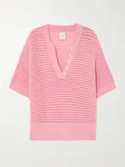[Varley] Varley - Callie Open-knit Cotton Top - Pink - medium medium Pink