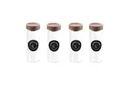 4 x Glass Spice Jar Wooden Lid Food Herb Kitchen Pantry Storage Canister 175ML
