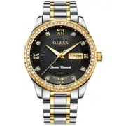 6618 Men Fashion Diamond Quartz Watch(Silver Gold Black)