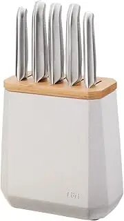Furi Pro Stone Block Set Snow Terrazzo, 6 pcs Set incl. Snow Terrazzo Knife Block and 5 Essential Knives - East/West Santoku 17cm, Cook's 20cm, Bread 20cm, Utility 15cm, Asian Utility 12cm