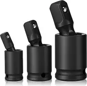 Abizarch 3Pcs Universal Joint Swivel Socket Adapter Set 1/4 Inch 3/8 Inch 1/2 Inch Drive Flexible Socket Swivel Set 360° Rotating Socket Adapter U Joint Wobble Socket Adapter for Tight Space(black)