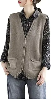 [ONSEFZMZ] Retro Cotton Knit Vest Top Women Loose Shirt Casual Knit Cardigan Sweater Waistcoat Sleeveless Jacket