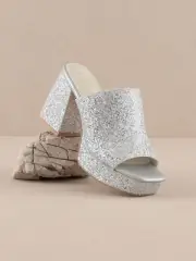 Sparkly Chunky Platform Mule Slide Heels - Oasis Society