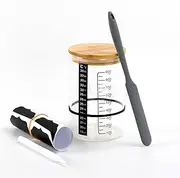 LKLKO Sourdough Starter Jar Kit Wide Mouth Glass Sourdough Jar with Wood Lid Silicone Spatula & Thermometer Bread Baking Supplies Sour Dough Starter Jars Container(Set 2)