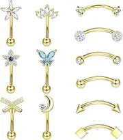 [JOERICA] 12Pcs 16G Rook Daith Earrings for Women Stainless Steel Eyebrow Piercing Jewelry Curved Barbell Short Belly Lip Rings 6mm 8mm