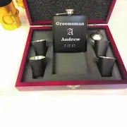 5 Personalized Engraved Flask Groomsmen Wedding Party Gift Sets Custom Wood Case