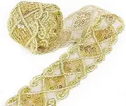 10 Yards Gold Lace Trim Mesh Glitter Sequins Trimming Fabric Ribbon Tulle Braid Applique Sewing Craft for Clothing Curtain Table Hair Bows Latin Dance Skirt DIY Accessories, 5cm Width