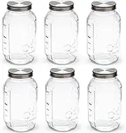 Large Glass Jars with Stainless Lids | Pack of 6 | 64 oz - 1900 ml | Wide Mouth Mason Jars with Leak Proof Airtight Lid | For Fermenting, Storing and Canning