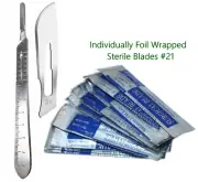 50 Sterile Surgical Blades #21 With Free Scalpel Knife Handle #4