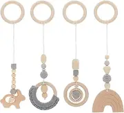 Toddmomy Wooden Baby Gym Hanging Toys, 4Pcs Hanging Baby Wooden Toys Baby Play Gym Toys Hanging Boys Sensory Toys for Baby Newborn Toddler Nursery Decor