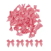 100Pcs Mini Gingham Ribbon Bow 1.5" Checkered Fabric Satin Red and White
