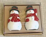 NEW Pottery Barn Nostalgic Snowmen Ceramic Salt + Pepper Set | Christmas Shakers