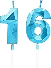 16th Birthday Candles, Blue Number Candles Birthday Decoration, Happy Birthday Cake Toppers, for Birthday Parties Weddings Company Anniversaries (Blue, 16)