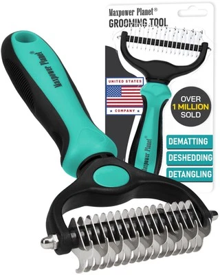 Hair Brush - Double Sided Shedding, Dematting Undercoat Rake for Dogs and Cat...