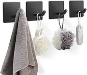 QIXIAOTOUQI Stainless Steel Adhesive Towel Hooks, 4 Pack Heavy Duty 3m Hooks, Towel Hooks for Hanging Robes Coat Hooks Stick on Wall Hooks, Suitable for Bathroom Kitchen