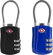 UP Security TSA Locks for Luggage, Small Padlock Combination with Cable, Luggage Locks TSA Approved, Combo Padlock with Code, for Travel Suitcase, Gym Locker, Gun Case, Backpack Zipper (Black+Blue