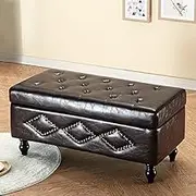 Modern Solid Wooden Pu Leather Rectangular Storage Multifunction Bench Shoe Changing Stool for Living Room Bedroom Entryway Hallway-Dark Brown 60x42x45cm(24x17x18inch)