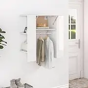 High Gloss White Engineered Wood Hallway Cabinet with Shelves & Clothes Rail, 97.5x37x99 cm - Modern Wall-Mountable Space Saver, Ample Storage & Stylish Design