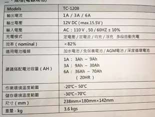 §99電池§ TC1208 TC-1208 VC-1206 RS1208 3段電流麻新電瓶充電器汽車機車電池充電機鉛酸電池加水免保養電瓶