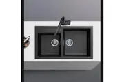 860x500mm Double Bowls Granite Stone Kitchen Laundry Sink Top/Flush/Under Mount Black