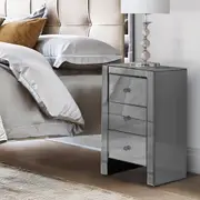 3 Drawers Artiss Mirrored Bedside Table Nightstand (Grey White)