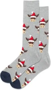 Hotsox Men's Moose Head Socks 1 Pair, Grey Heather, Men's 10-13 Shoe