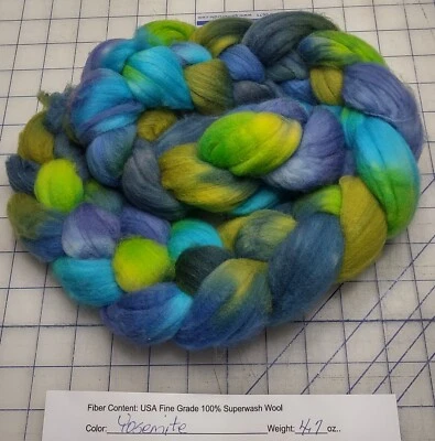 Fine Superwash Wool Top Roving Spinning Handpainted Dyed USA NWT Yosemite