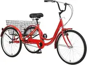 ALSTON 3-Wheel Adult Tricycle 7-Speed 26 Inch Trike Three Wheel Bike Large Load Capacity with Front/Rear Brakes Padded Seat Rear Basket Free Lock