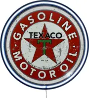 LARGE TEXACO Motor Oil Gasoline Bar Garage Wall Light Sign White Neon