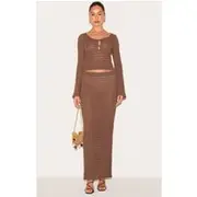 Mushroom Textured Mid Rise Maxi Skirt, Mushroom