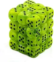 Chessex Dice d6 Sets: Vortex Bright Green with Black - 12mm Six Sided Die (36) Block of Dice (1-Pack)