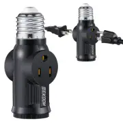 2 Pcs 3 Prong Light Socket Adapter, E26 Light Bulb Outlet Adapter, Polarized ...