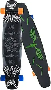 Sports Complete Skateboard, 46" A-Level 7-Layer White Maple Double-tilt Skull Hand Pattern Four-Wheel Dance Board Suitable for Beginners Adults